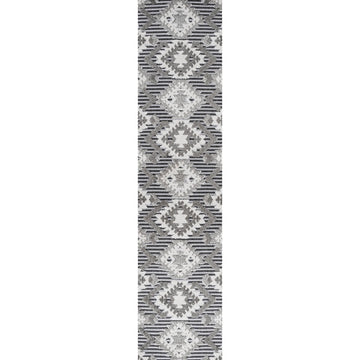Sumak High-low Pile Neutral Diamond Kilim Area Rug